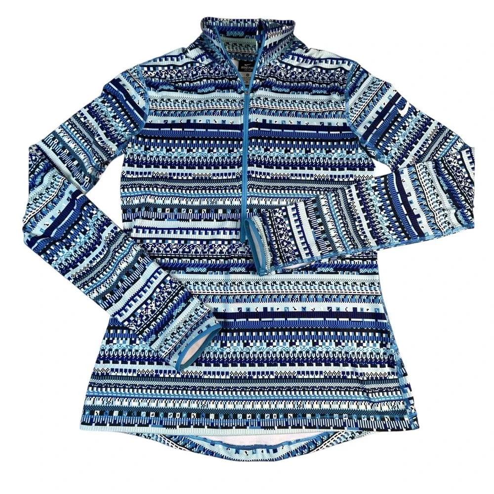 Nike Pullover Women M Blue Pro Dri-FIT Half Zip Geometric Digital Print Athletic